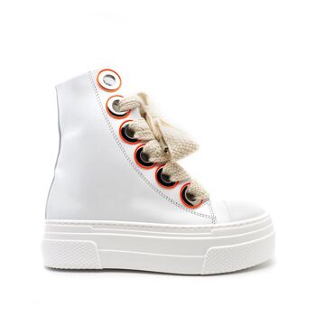 Sneakers montantes en cuir Calipso blanc orange fluo 1