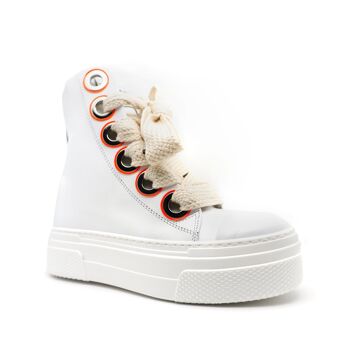 Sneakers montantes en cuir Calipso blanc orange fluo 2