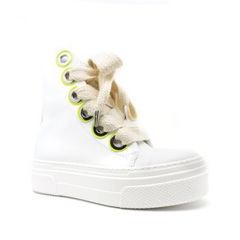 Sneakers montantes en cuir blanc Calipso vert fluo 2