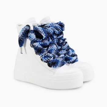 Baskets montantes en cuir blanc Calipso bleu clair lacet multi 5