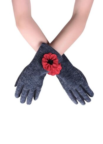 Gants d'écran tactile de fleur de pavot 3D 3