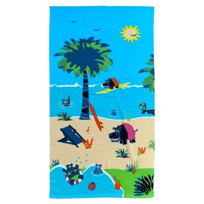 Microfiber beach towel 100% polyester Hippo 70x140cm 250g/m²