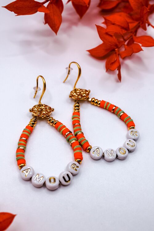 Boucles d'oreilles "Amour" Orange Acier inoxydable