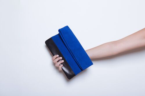 Suede Clutch in Blue and Black