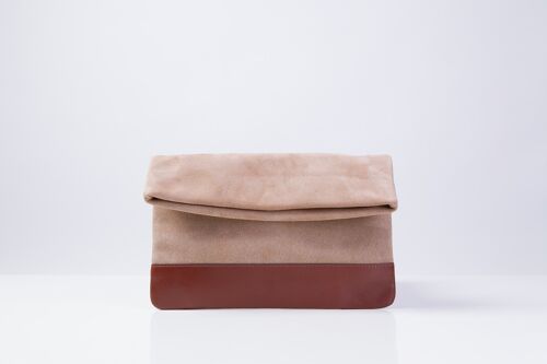 Suede Clutch in Beige and Brown