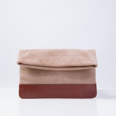 Suede Clutch in Beige and Brown