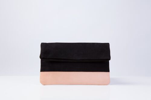 Suede Clutch in Beige and Black