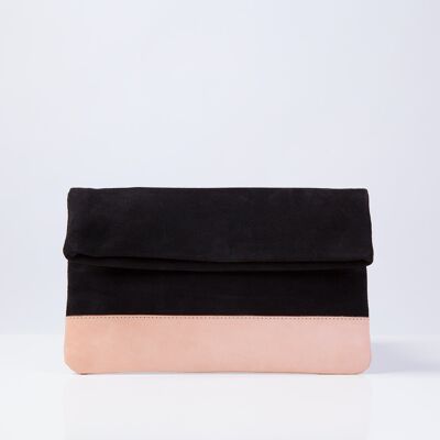 Wildleder-Clutch in Beige und Schwarz