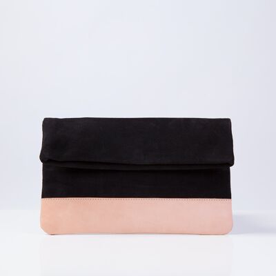 Suede Clutch in Beige and Black