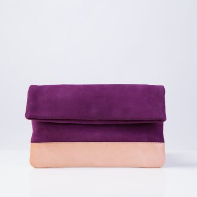 Suede Clutch in Purple and Natural