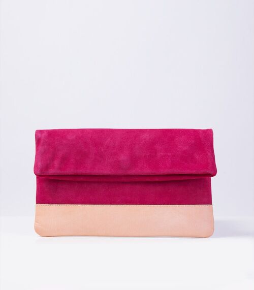 Suede Clutch in Pink and Natural