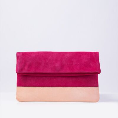 Suede Clutch in Pink and Natural