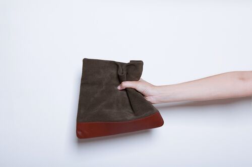 Suede Clutch in Green and Brown