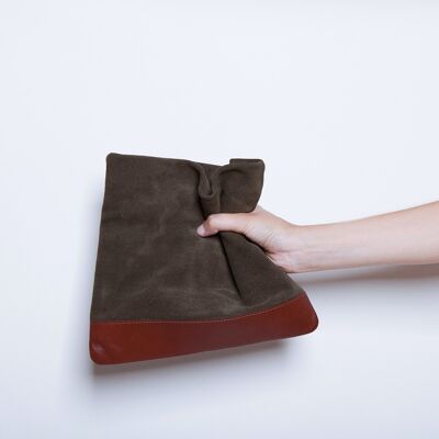 Suede Clutch in Green and Brown