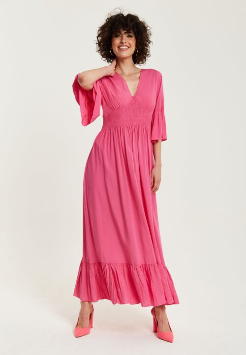 Liquorish Pink Maxi Dress With Frill Sleeves