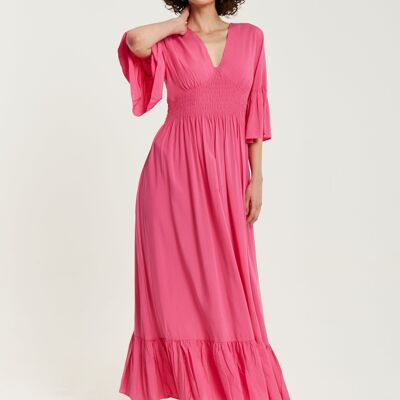 Liquorish Pink Maxi Dress With Frill Sleeves