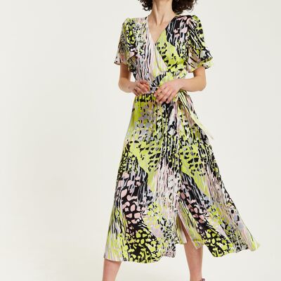 Liquorish Multicolour Abstract Print Midi Wrap Dress