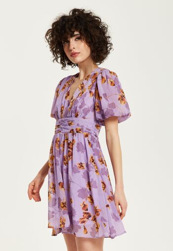 Mini-robe violette à col en V et fleurs Liquorish 4
