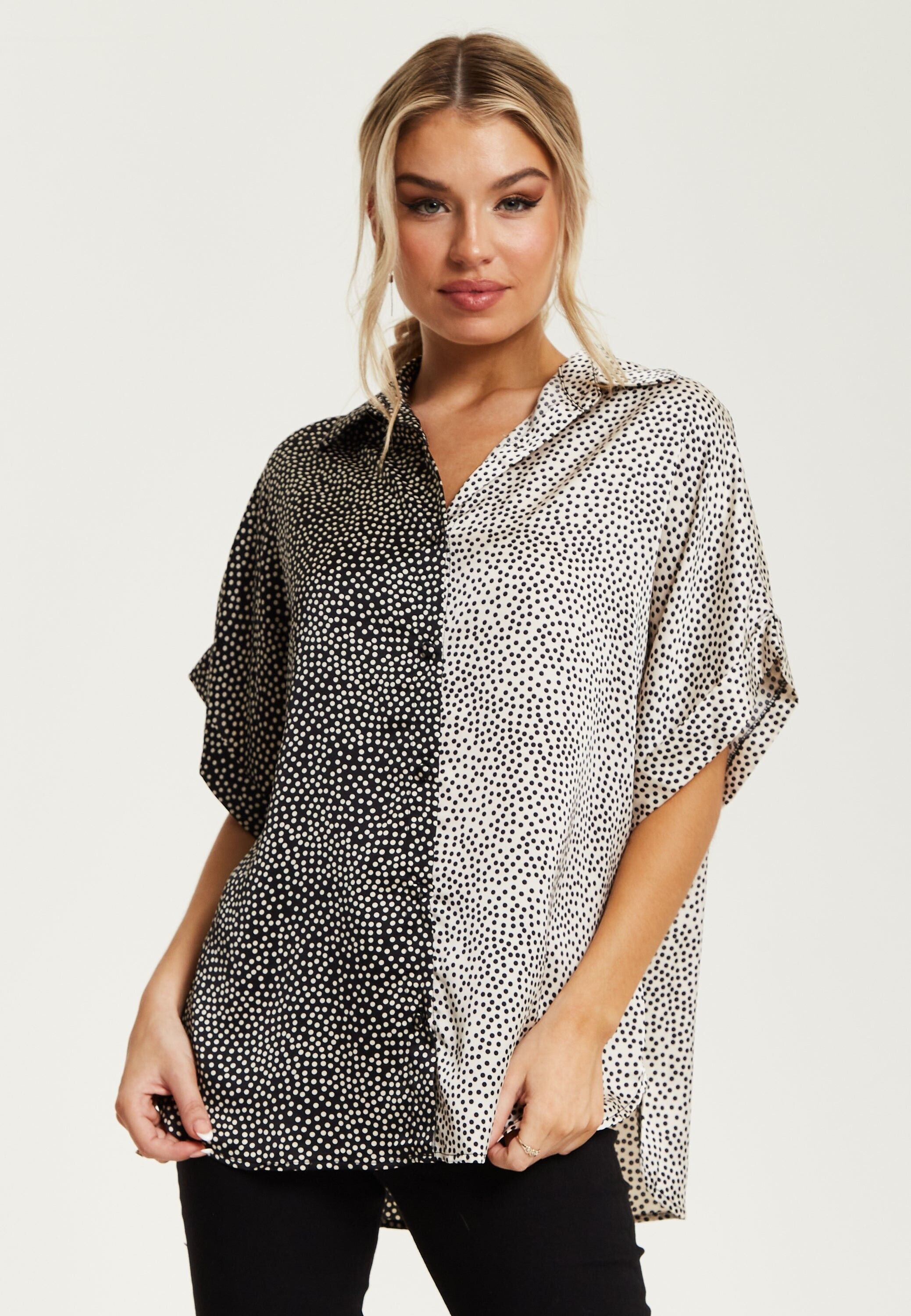 Camicia Stampa Pois Monocromatica Liquore Con Maniche Corte