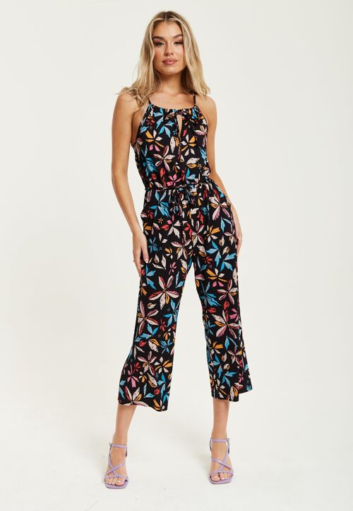 Liquorish Floral Print Jumpsuit With Straight Legs