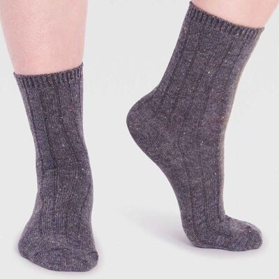 Ryleigh Ribbed Wool Blend Fleck Socks - Grey Marle