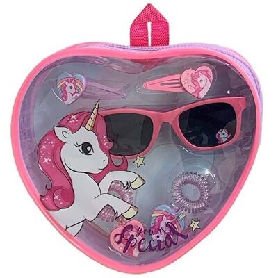 Bolsito de corazón con gafas y accesorios de pelo Unicornios