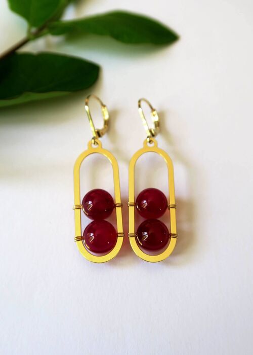 Boucles d'oreilles en agate rouge dorées à l'or fin Isis