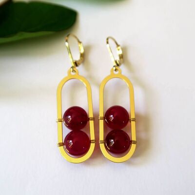 Red agate earrings gilded with fine gold Isis