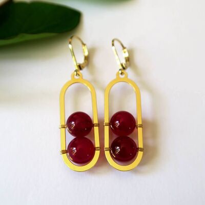 Boucles d'oreilles en agate rouge dorées à l'or fin Isis