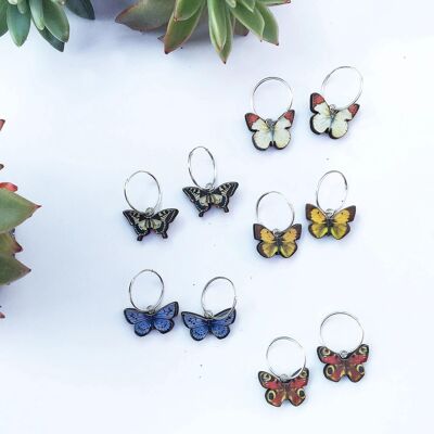 Small British butterfly earrings - C - Peacock - Silver plate