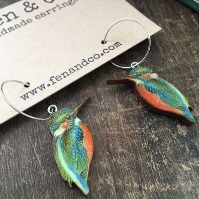 Kingfisher earrings - Necklace bronze chain
