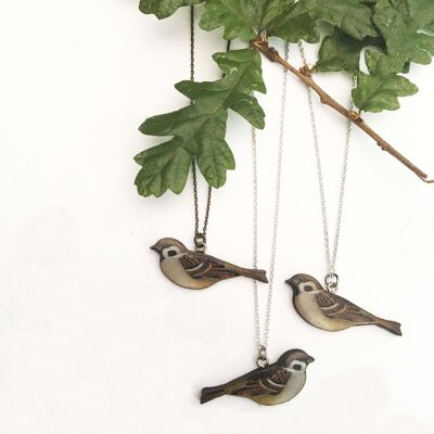 House Sparrow necklace or brooch - Necklace Silver plate necklace