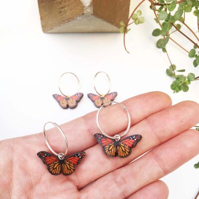 Monarch butterfly earrings - Sterling silver ear