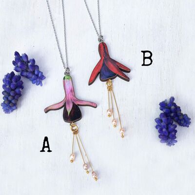 Fuchsia necklace - Pink and purple silver chain - B - Silver