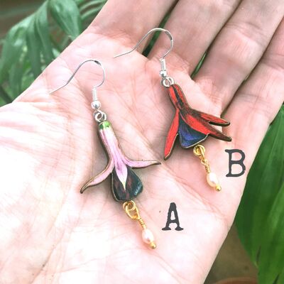 Fuchsia earrings - Fuchsia Pink bronze hoop