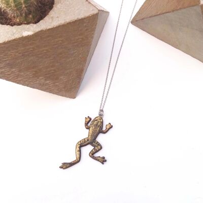 Frog necklace or frog brooch - Necklace  Silver plate chain
