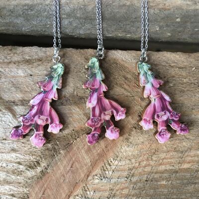 Pink Foxglove necklace - Necklace silver plated chain
