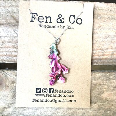 Pink Foxglove necklace - Necklace bronze plated chain