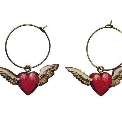 Cupid heart - Earrings - Antique bronze hoops