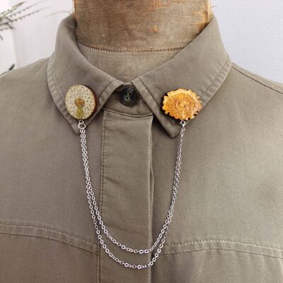 Dandelion lapel pins - Antique silver chain