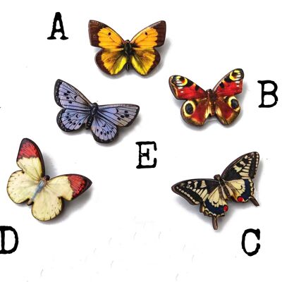 Two British butterfly brooches - A - Cloudy Yellow - D - Orange Tip