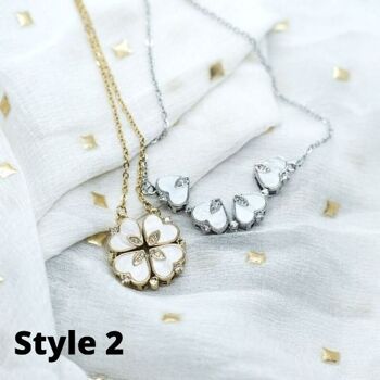 Collier pendentif pliable aimant fleur de cristal à quatre coeurs 2