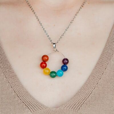 Genuine 7 Chakra Balancing Adjustable Dainty Crystal Beads Pendant Necklace