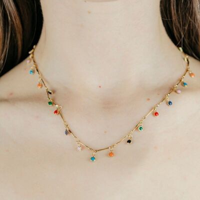 Gold and Silver Choker Dainty Colourful Mama Boho Dangly Charm Necklace