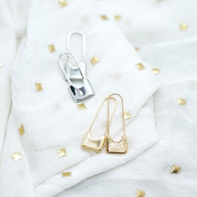 Gold and Silver Unique Safety Pin Drop Paperclip Dangle Hoop Earrings