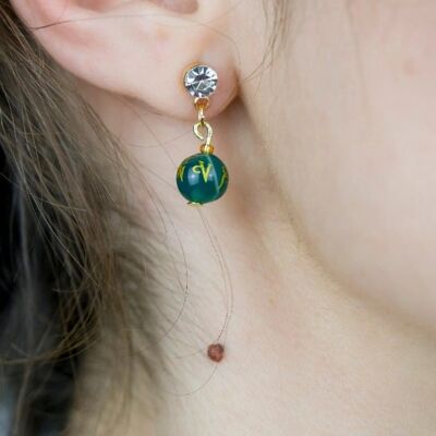 Gold Buddhism Prayer Single Pearl Zircon Monk Stud Dangle Drop Earrings