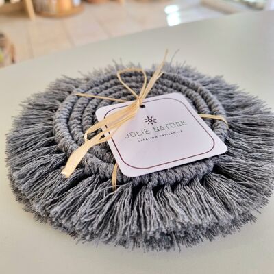 Dessous de verre en macramé gris (Lot de 2)