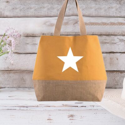 Shopper Kim in tela con design a stella e iuta a contrasto