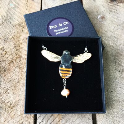 Bee jewellery - Large necklace silver plated chain