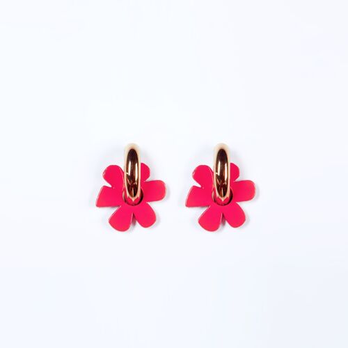 Boucles d'Oreilles CAPUCINE Rose fluo + gros anneau